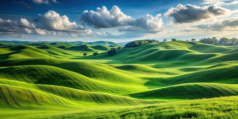 Obraz premium Rolling hills covered in lush green grass, nature, landscape, field, countryside, meadow, scenic, tranquil, peaceful, beauty