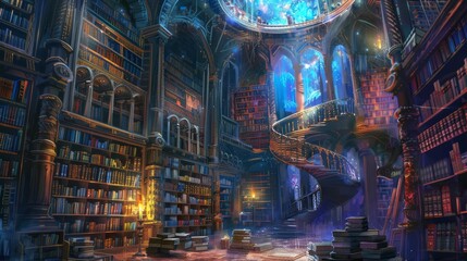 Obraz premium Library of the Cosmos, divine, fantasy art style, vibrant colors, digital painting