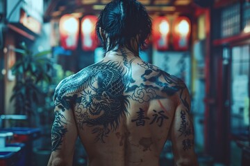 ai generative tattooed asian mafia gangster man back