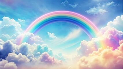 Rainbow and fluffy clouds in pastel colors , rainbow, clouds, pastel, sky, colorful, weather, nature, soft, dreamy