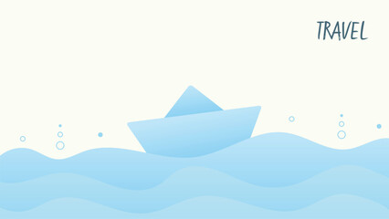 Travel, abstract background with a paper boat shape. Gradient vector illustration.