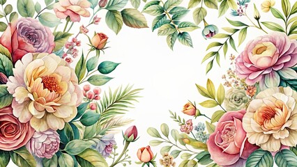 Vintage watercolor botanical of flowers and leaves, vintage, watercolor, botanical, flowers, leaves, retro,nature, floral