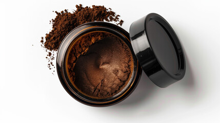 Inviting 3D Rendering of Shilajit Extract Supplement Jar with Lid Open, Soft Mist Release, Centered on White Background for Health