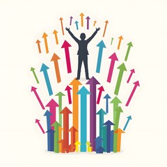 A man is standing on top of a mountain of arrows