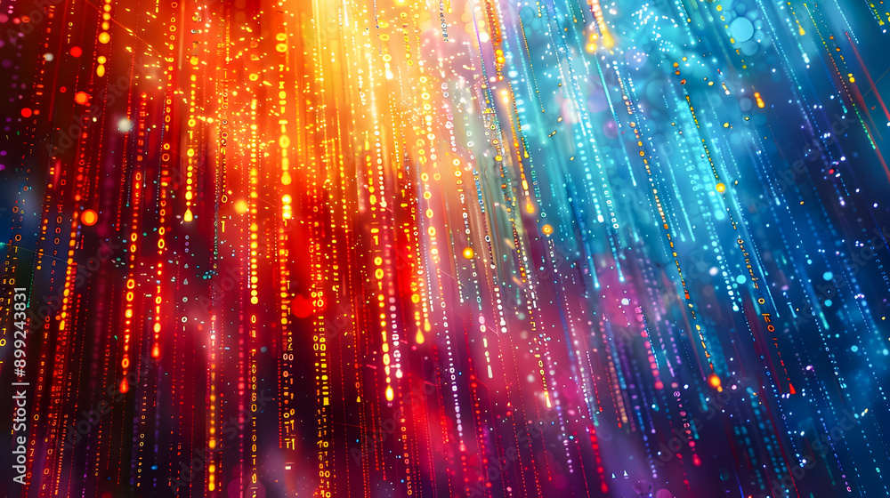 Poster vibrant binary code cascade in a futuristic digital artwork an abstract digital artwork with colorfu