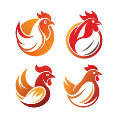 rooster set vector icons
