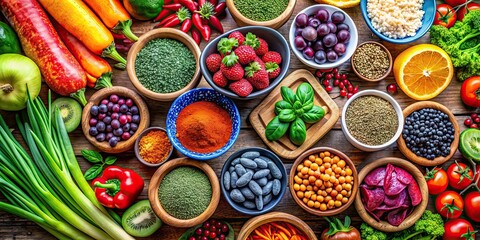 Healthy superfood selection with colorful vegetables for a vegetarian or vegan diet, healthy, superfood, selection