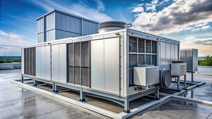 Fototapeta premium Commercial rooftop HVAC system with condenser, compressor, and large ventilation unit, Commercial