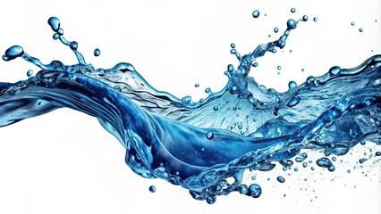 Obraz premium Isolated water splash with blue bubbles and flowing motion, water, splash, isolated,background, blue, bubbles, flowing, motion