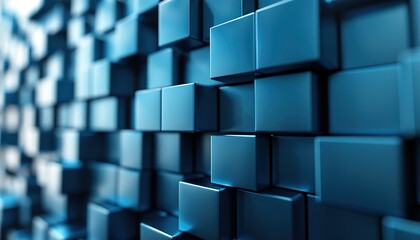 Abstract 3d render, background design with blue squares 