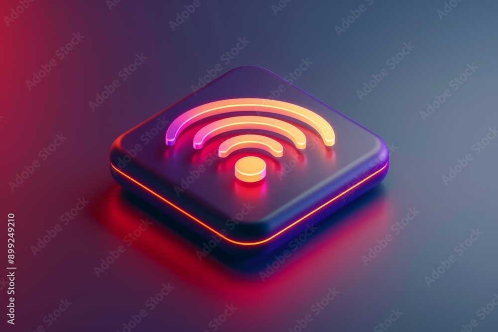 Poster futuristic wireless technology icon in realistic vector with communication symbols on gradient backg