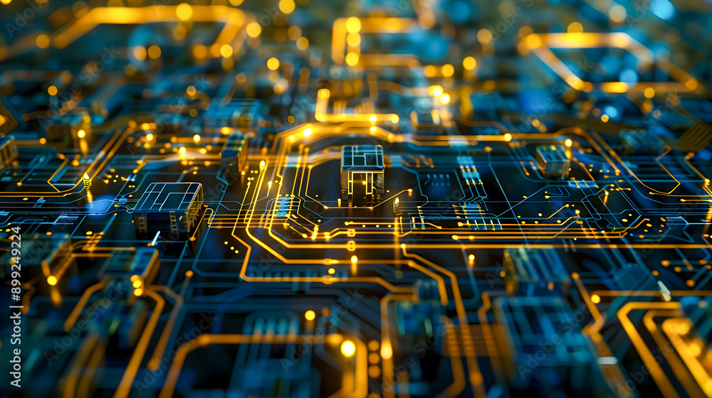 Poster luminous circuitry an abstract technological art piece with vibrant pathways and interconnections th
