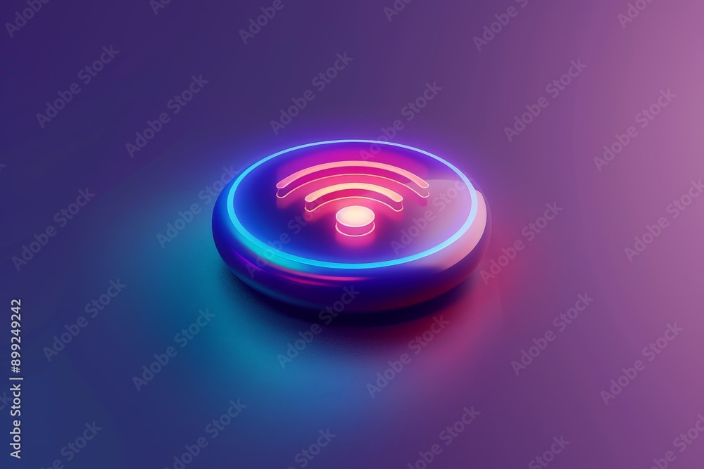 Poster modern wireless technology icon in realistic vector with communication symbols on gradient backgroun