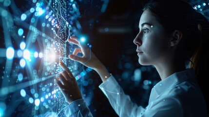 A person interacting with futuristic technology, representing an engaged and innovative mind