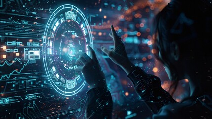 A person interacting with futuristic technology, representing an engaged and innovative mind
