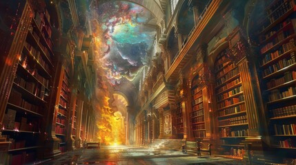 Library of the Cosmos, divine, fantasy art style, vibrant colors, digital painting