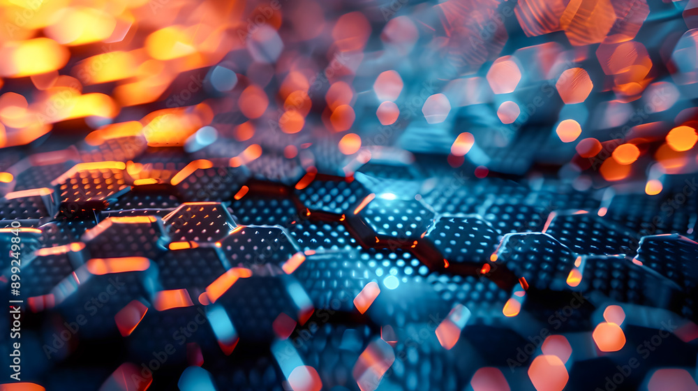 Poster radiant hexagonal grid a captivating digital artwork featuring a glowing intricately patterned hexag