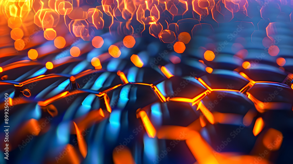 Poster vibrant hexagonal grid glowing abstract digital art with depth and movement captivating futuristic a