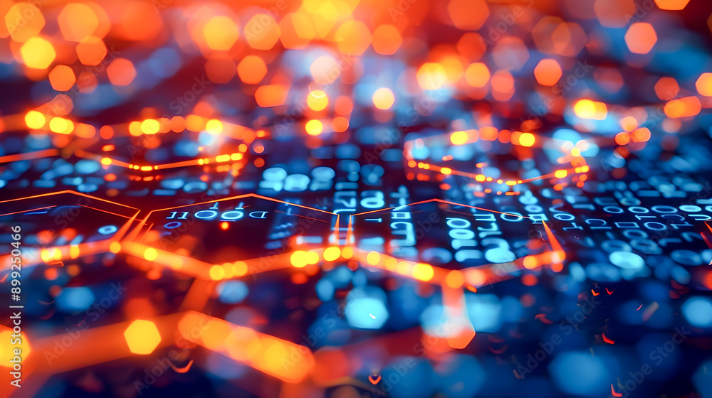 Poster glowing hexagonal grid a vibrant digital abstract with depth and movement