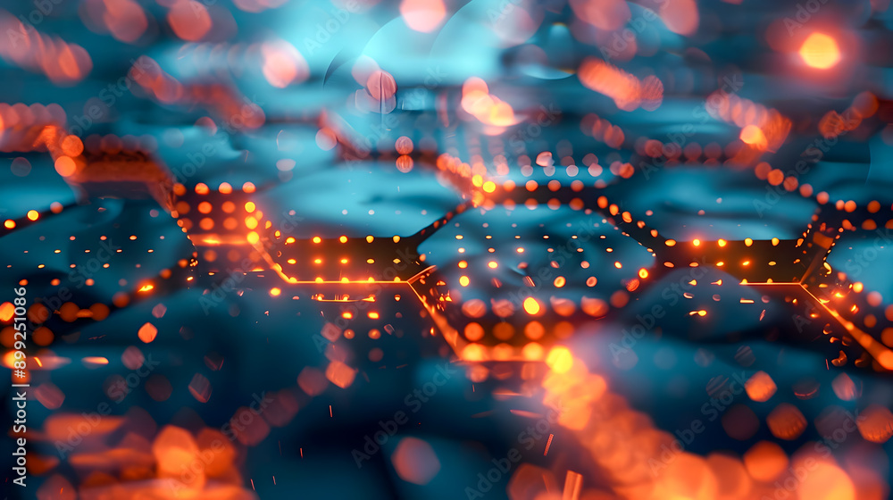 Poster glowing hexagonal grid vibrant abstract digital artwork with depth and movement a captivating digita