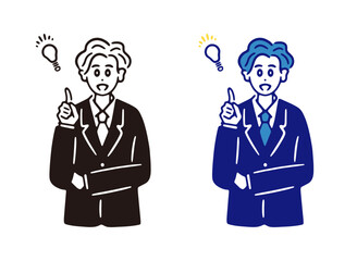 ひらめいたサラリーマンのイラスト　線画単色セット