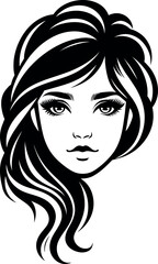 Girl's or woman's face with beautiful hair Black and white silhouette