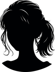 Girl's or woman's face with beautiful hair Black and white silhouette