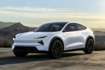 Electric car in the desert in concept, EV car