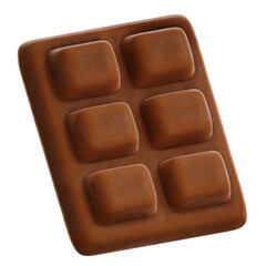 rich chocolate bar, perfect for baking, snacking, and dessert recipes. 3D cute cartoon for food blogs, culinary websites, and dessert photography.