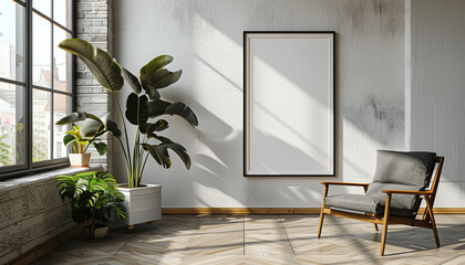 Living Room Scandinavian Interior Design Style with empty frame