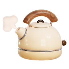 classic kettle perfect for tea, coffee, and hot chocolate. 3D cute cartoon for tea blogs, product listings, and culinary websites.