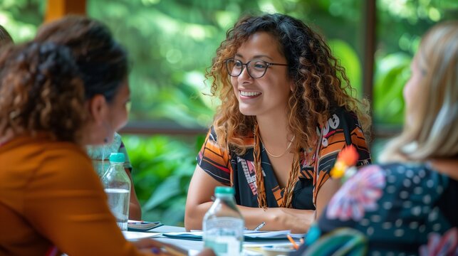 Friends attending a workshop engaging in meaningful conversations and activities that reflect their harmony