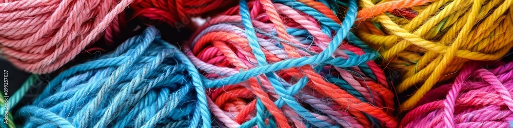 Sticker Colorful Twisted Ropes Interwoven in a Close-Up Macro Shot