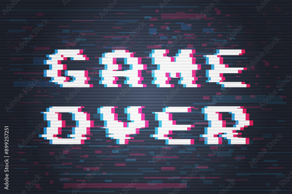 Poster game over background, glitch pixels device screen.pixel game over, 8-bit pixel game over.