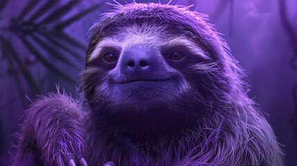 Charming Purple-Hued Sloth Captured in Enchanting Portrait