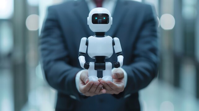 Engineer presenting a novel robotics technology, invention, advanced creativity