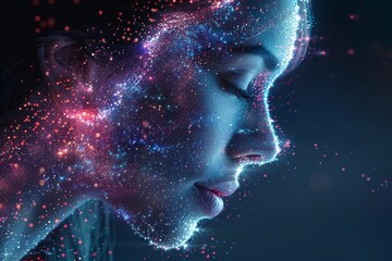 Female Digital Portrait in Neon Glow Futuristic Beauty Sci Fi Intimacy