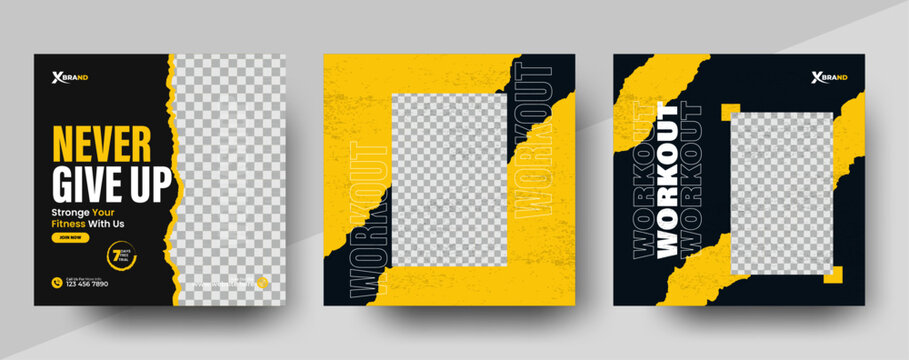 Workout gym fitness social media post banner, sports gym fitness social media post template