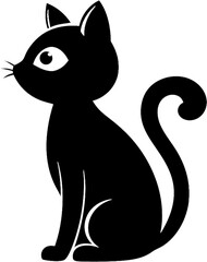Fototapeta premium Playful cartoon cat silhouette in sleek black stencil design. 