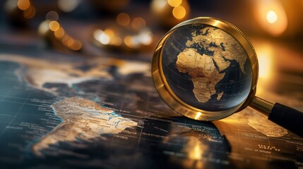 World map viewed through a magnifying glass