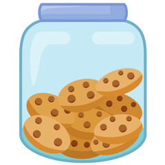 Chocolate Chip Cookies In Jar Vector, Simple Cartoon Style Illustration