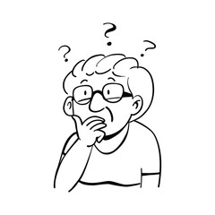 An old woman is confused and thinking doodle vector illustration