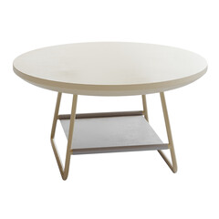 A round table with a shelf underneath it