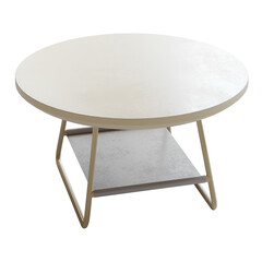 A round table with a shelf underneath it