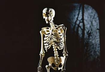 暗闇の中に立っている骸骨