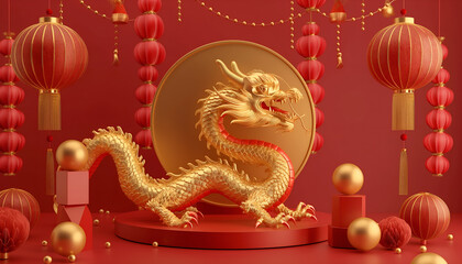 Fototapeta premium Dragon chinese lunar podium background