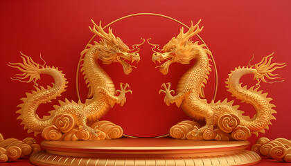 Obraz premium Dragon chinese lunar podium background