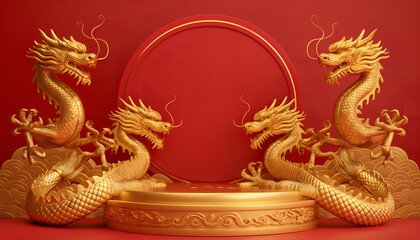 Fototapeta premium Dragon chinese lunar podium background