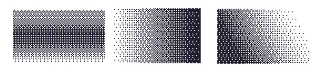 Noise and grain pattern with gradient and gradation. Stipple and spray background with halftone effect. White pixel texture. Flat vector illustration isolated