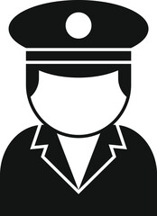 Black and white simple icon of a police officer wearing a uniform and a hat
